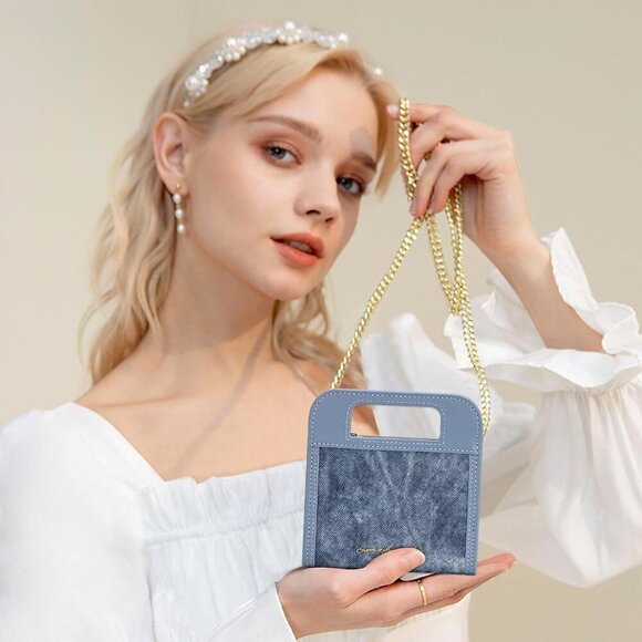 Wallet for Women, Small Bifold Wallet, PU leather with Denim Texture with Zipper - Picture 6 of 6